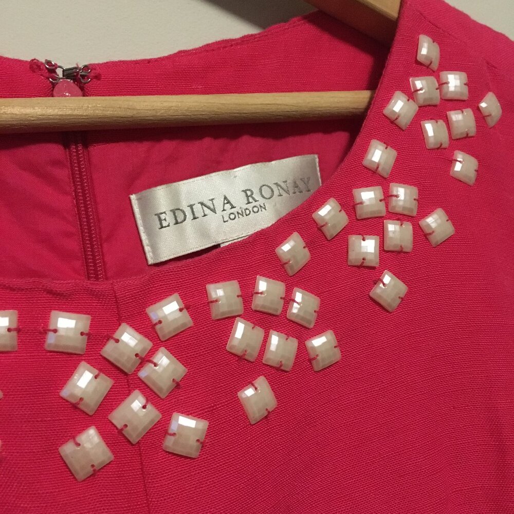 Edina Ronay Miami Pink Linen Blend Seashell A-Line Dress S - Picture 9 of 16